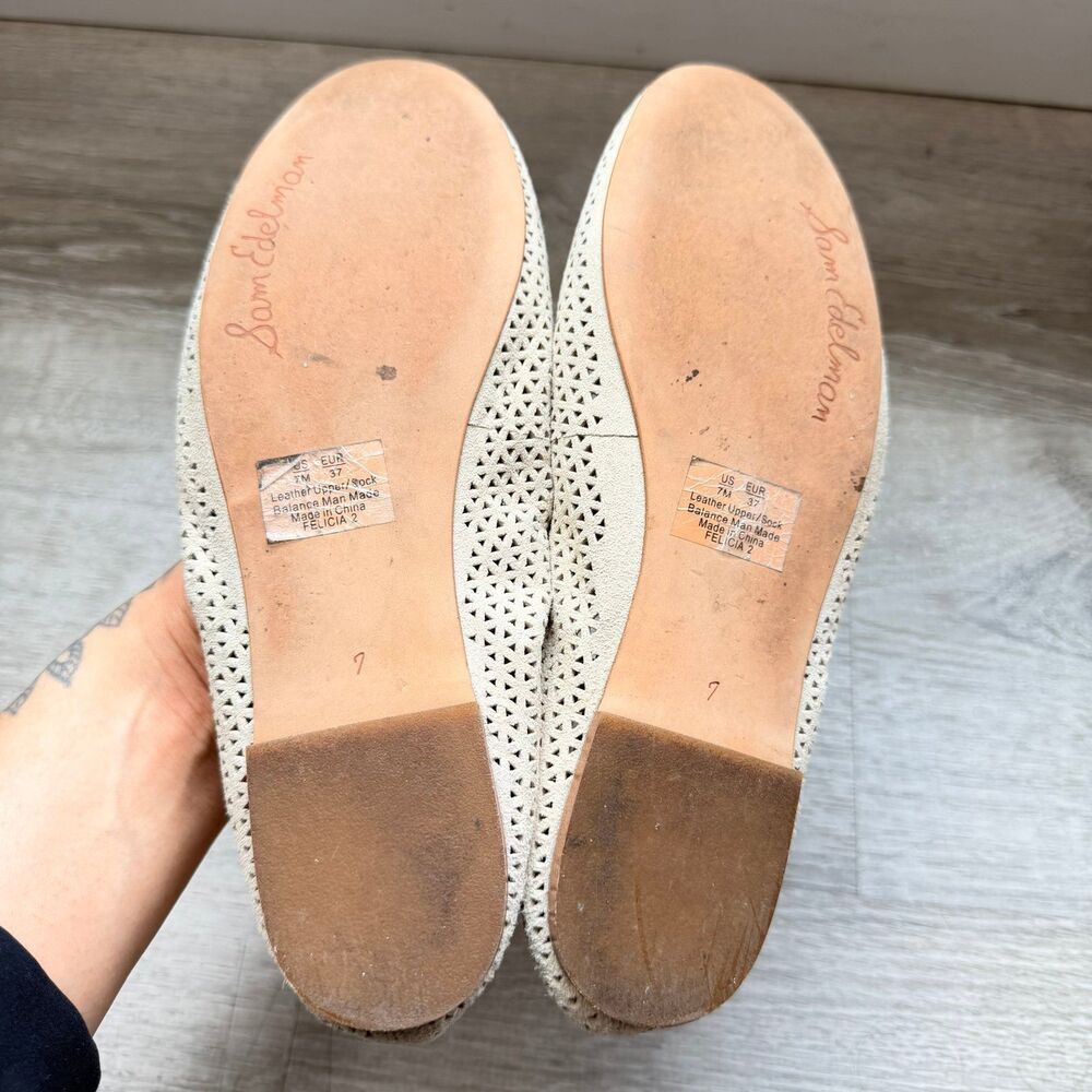 Sam Edelman Women's Felicia Flat Size 7 Cream Tan Suede Perforated Ballet Shoe - Picture 7 of 8